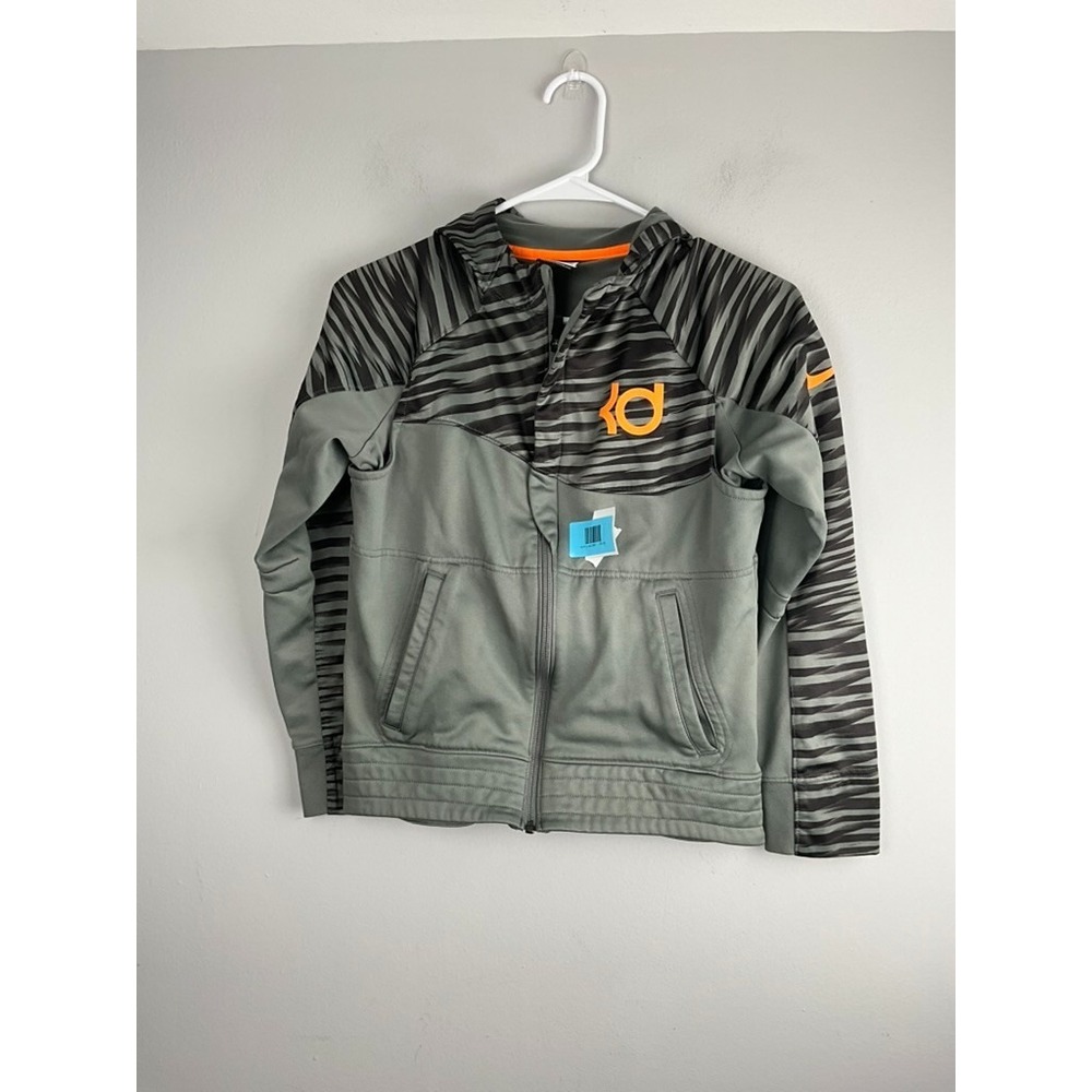 Nike KD Kevin Durant Boys Zip Hoodie Jacket L Gray/Black Logo